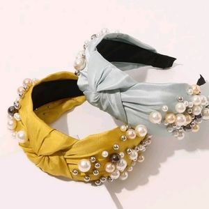 Pearl Embellished Yellow and Blue Headbands